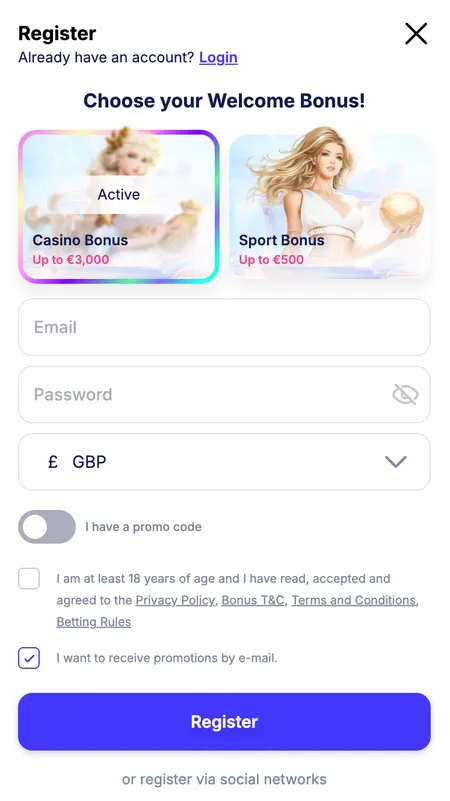 Fortunica registration form first step